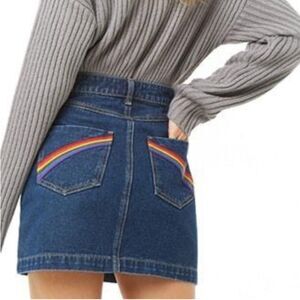 Forever 21 Rainbow Pocket Button Front Denim Skirt Blue Sz S